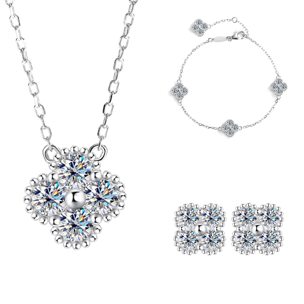 Moissanite Dainty Clover Necklace Bracelet Earrings