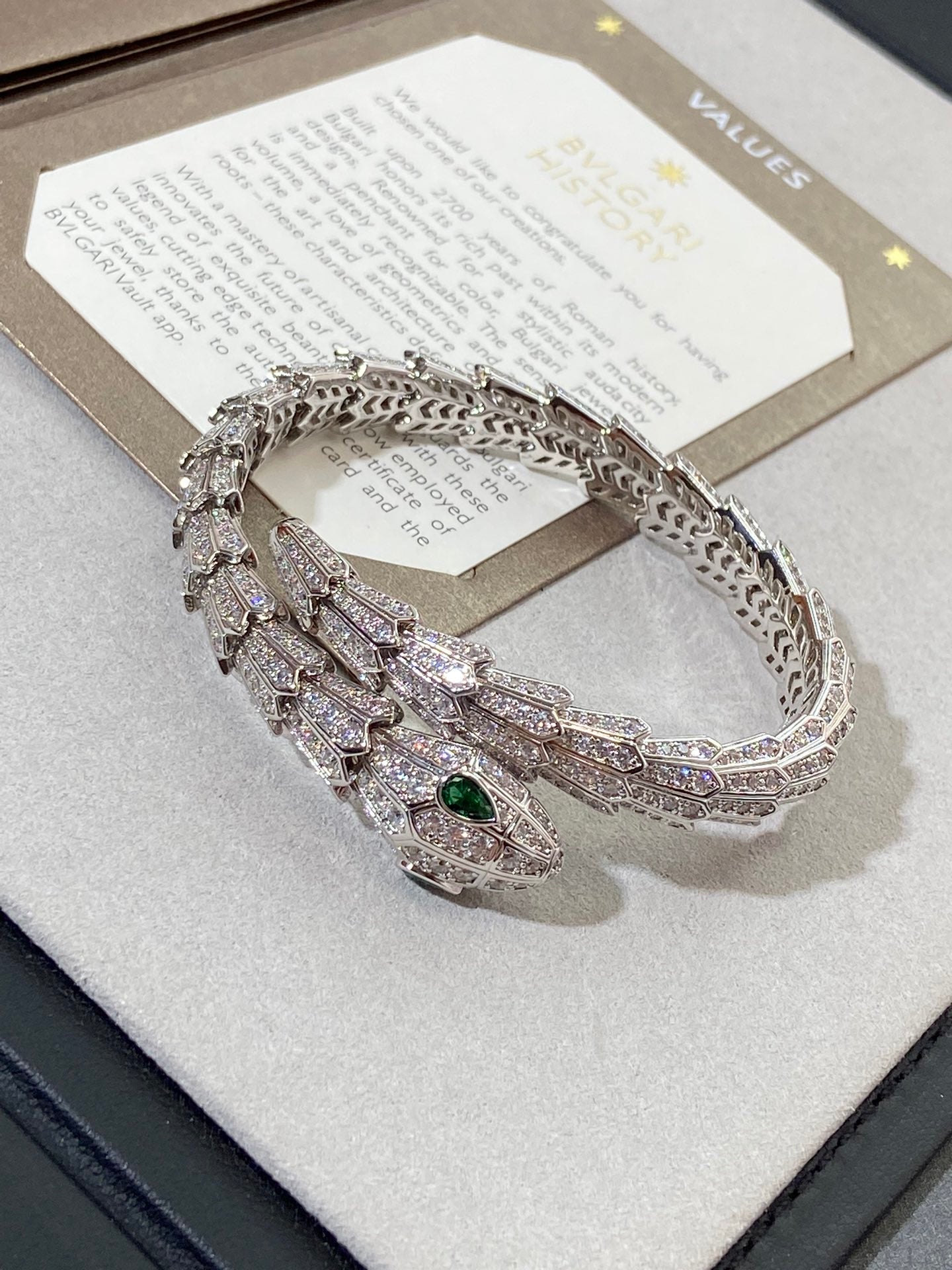 Bvlgari SERPENT MALACHITE SILVER DIAMOND PAVED BRACELET