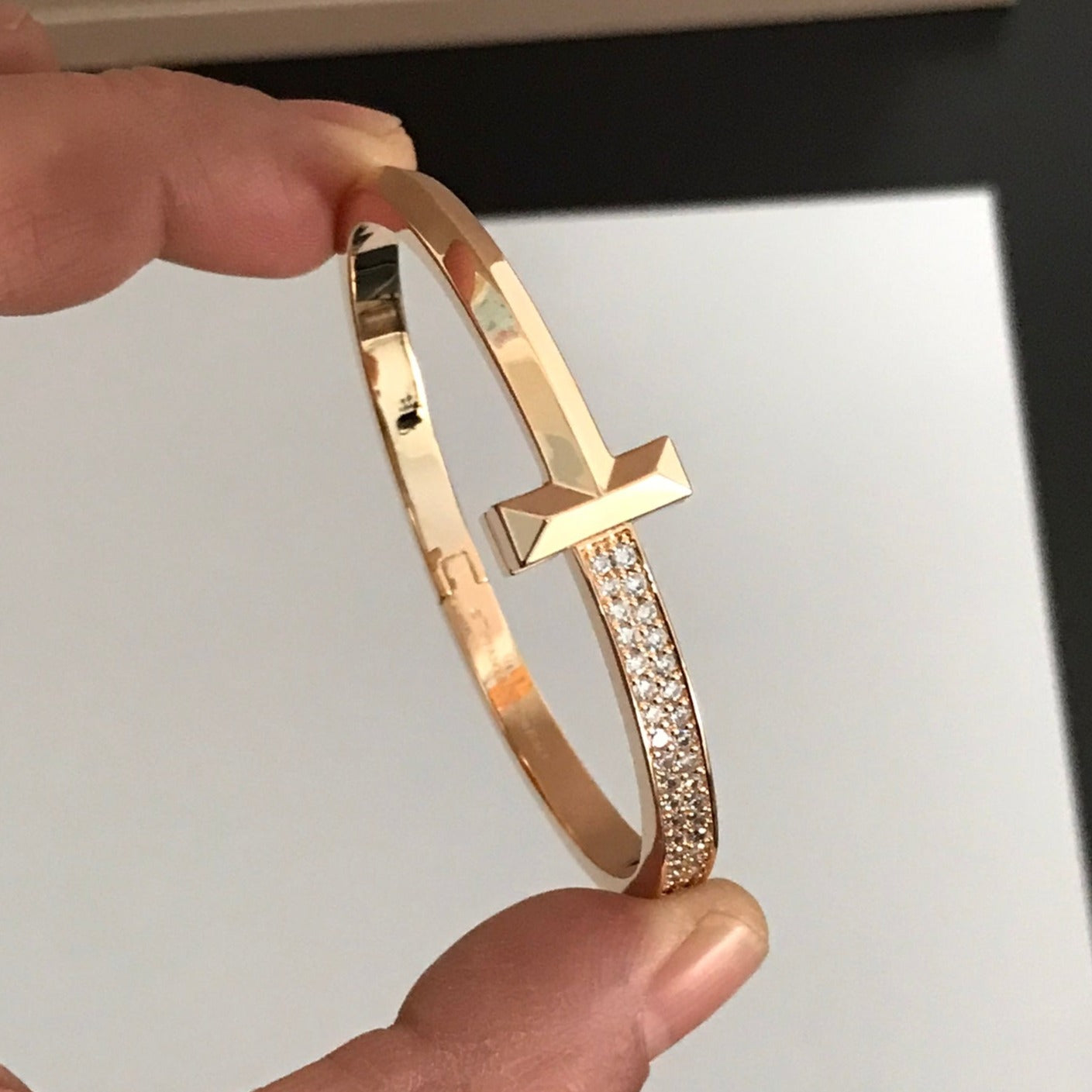 TIFFANY T1 WIDE DIAMOND HINGED BANGLE PINK GOLD