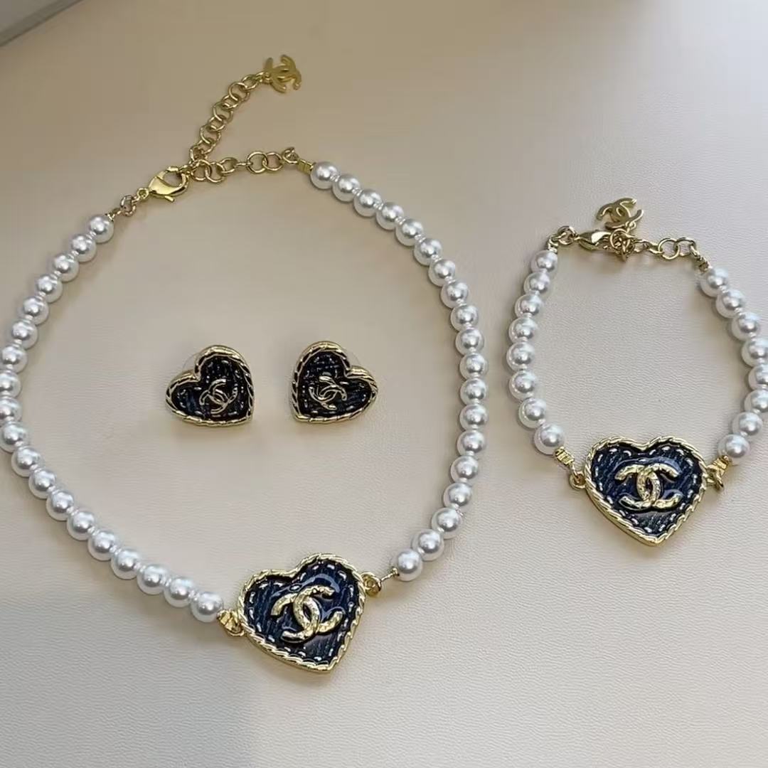 Chanel Denim Necklace Bracelet Earrings