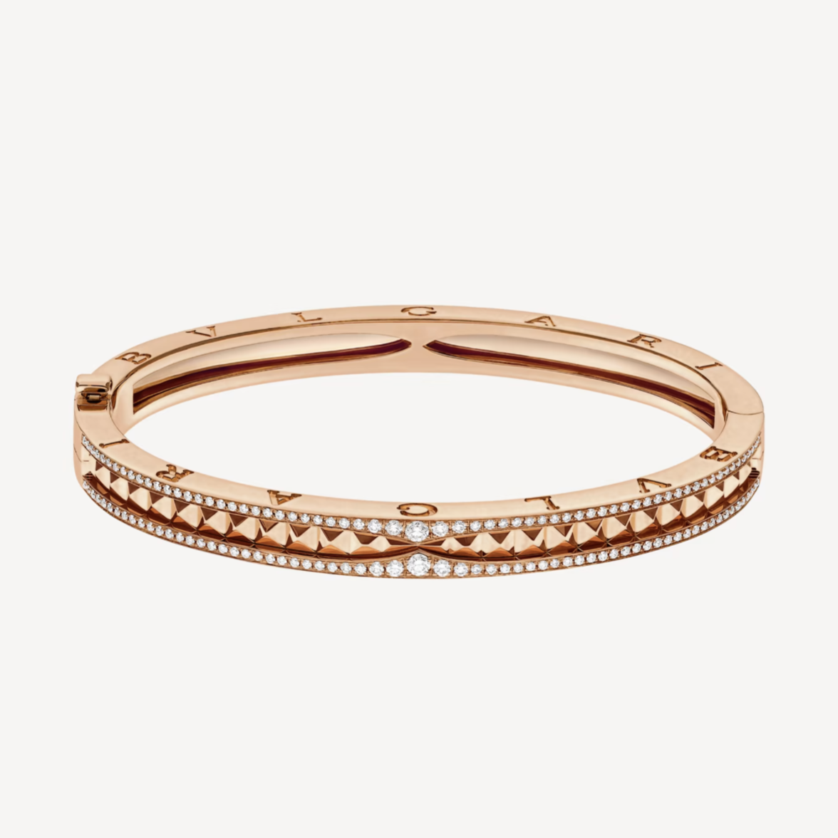 Bvlgari ZERO 1 SPIRAL AND PAVED DIAMOND PINK GOLD BRACELET