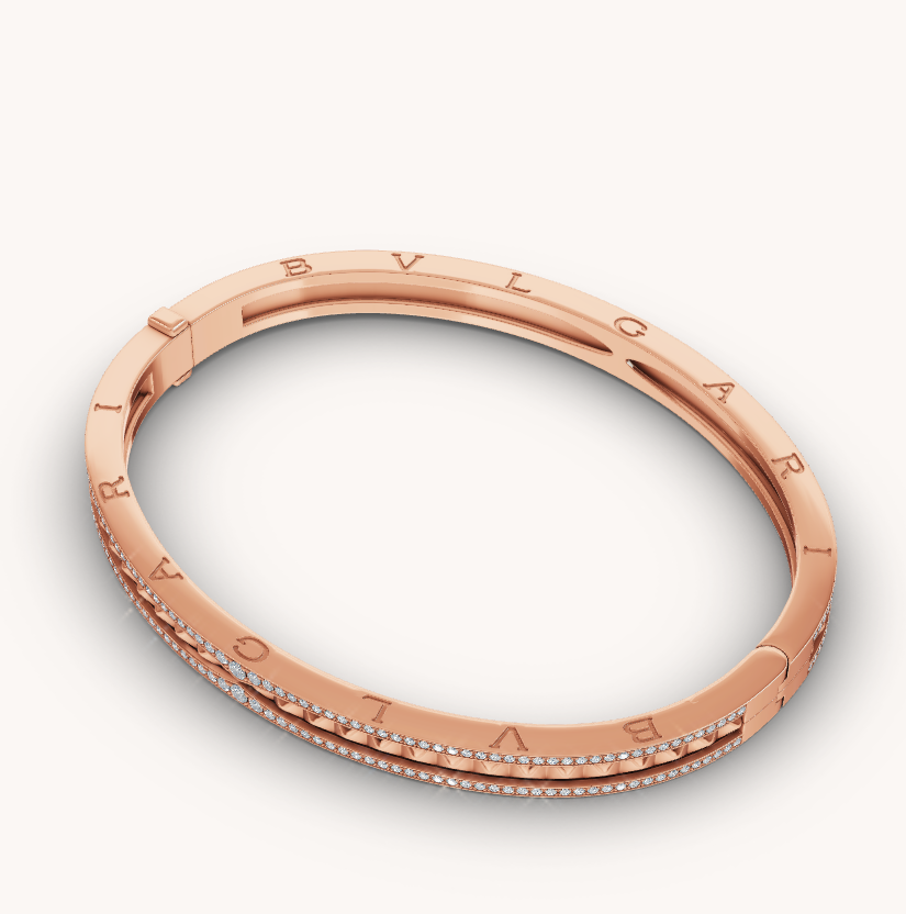 Bvlgari ZERO 1 SPIRAL AND PAVED DIAMOND PINK GOLD BRACELET