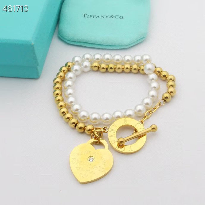 TIFFANY RETURN TO TIF HEART TAF BEAD PEARL BRACELET