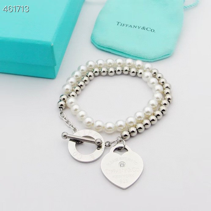 TIFFANY RETURN TO TIF HEART TAF BEAD PEARL BRACELET