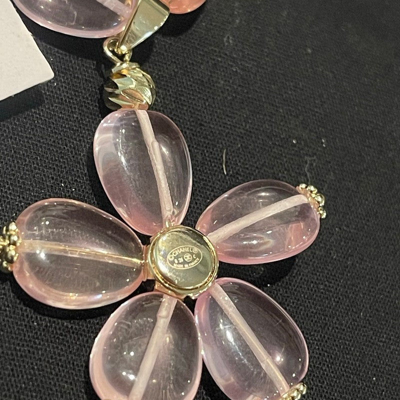 18K  Chanel 26C Pink Crystal Flower Necklace
